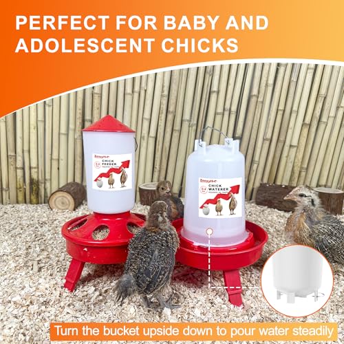 2-in-1 Chick Starter Set: 0.4 Gal Top Filling Feeder and 0.4 Gal Waterer with Adjustable Legs for Baby Chicks, Includes Scoop, Hanging Hooks, Anti-Drown Design (Red) - size: 0.4Gal Feeder & 0.4Gal Waterer