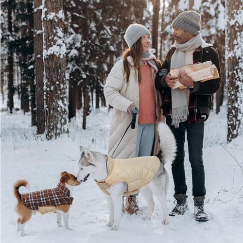 Kuoser Waterproof Dog Coat, Reversible Dog Jacket for Small Dogs, Adjustable Durable Doggie Winter Coat Warm Cozy Puppy Cold Weather Apparel from Small to Large Breed, Brown S - color: Brown, size: Small (Pack of 1)