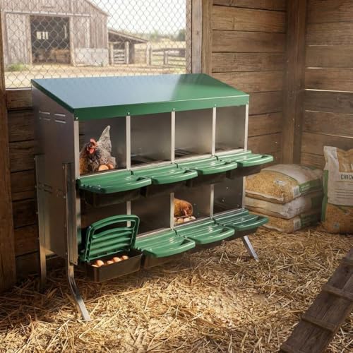 GarveeHome 2-Tier Chicken Nesting Box, 8 Compartment Metal Chicken Laying Boxes with Waterproof Roof & Removable Trays for Hens, Poultry,Easy Egg Collection - color: Green, size: 47.2"L x 17.7"W x 35.4"H