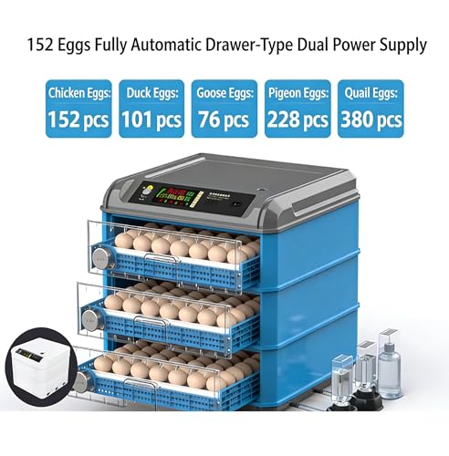 Automatic Egg Incubator For 152 Eggs - Digital Temperature & Humidity Control, 360° View Window, Auto Egg Turner- Commercial & Home Use For Chicken, Duck, Quail Eggs(152) - size: 152