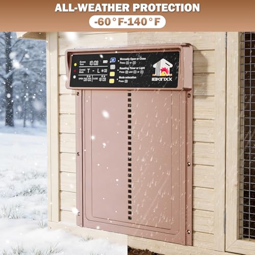 Automatic Chicken Coop Door Solar Powered, 4 Modes Automatic Chicken Door Solar, Anti-Pinch & Weather Proof Coop Door with Remote Control - color: Gold