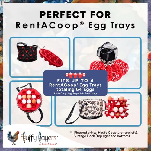 Fluffy Layers by RentACoop Egg Collecting Bag – Durable Coated Canvas and Easy-to-Clean Bottom & Handles – Reusable Farm Egg Basket (Haute Coopture)