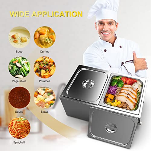 Valgus Commercial Bain Marie, 19 Qt Stainless Steel Food Warmer for Buffet | 2 Sections Food Warmer Steam Table, Countertop Heater with Lid and Tap for Home Catering and Restaurants - size: 2 Sections with Tap