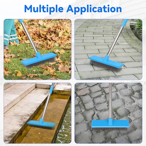Heavy Duty Wire Broom with 70.8" Telescopic Handle: Stainless Steel Outdoor Broom for Cleaning Moss Concrete Floors Grout Gardens Patio Deck Concrete Garage - color: Blue- 70.8 Inch