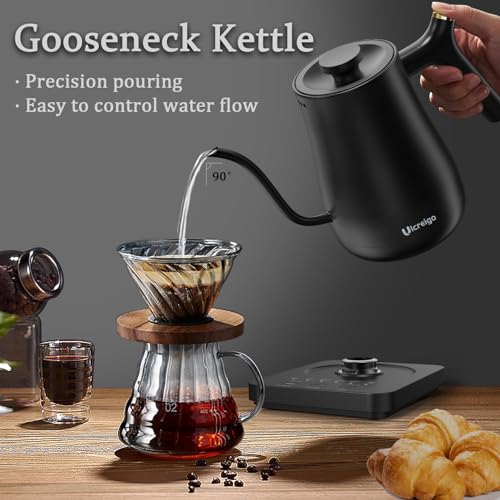 Gooseneck Electric Kettle,Ulcreigo Electric Kettle Temperature Control Tea Kettles for Boiling Water with 5 Variable Presets,Hot Water Boiler Heater for Coffee,304 Stainless Steel Black Color - color: Black 0.8L