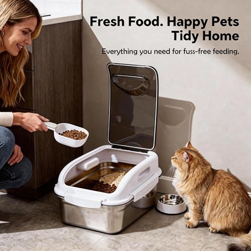 304 Stainless Steel Storage Container with Lid, Metal Storage Bin | Up To 14 Lbs, Mouse Proof, Ant-proof, Coming With Scoop, for Cat Bird Pet Dry Food Treats