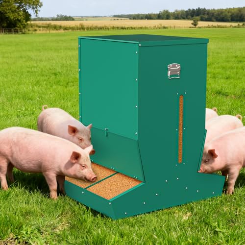 Heavy Duty 4-Door Hog Feeder for Pigs, Outdoor Self Feeder with Rainproof Lid for Hog Farm, Homestead, and Pasture