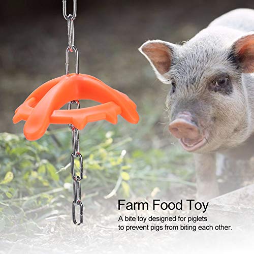 High Strength Plastic Bite Toy with Metal Chain, Chew Biting Plate for Farm Animals - Durable, Hanging Design, Prevent Pig Biting
