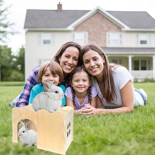 Bifeaw Rabbit Hideout, Natural Wooden Chew Proof Hideaway Hut for Small Pets (Rabbit) - size: Rabbit