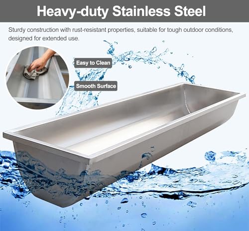 ERRULAN Large Feed Trough for Cattle, Sheep, Horses, Stainless Steel Thickened Livestock Water Troughs, Poultry Feeding for Swine Farms/Chicken Coop/Farms(100x30x18cm(39.4x11.8x7in)) - size: 100x30x18cm(39.4x11.8x7in)