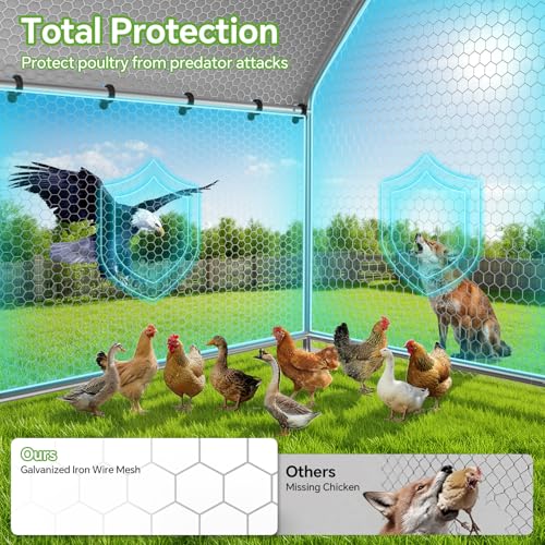 Large Metal Chicken Coop with Roosting Perch, Waterproof and UV-Resistant Cover,Outdoor Walk-in Cage Hen House for Yard Farm Rabbit Duck Chicken Run Spire Roof (10’ W x 13.2’ L x 6.4’ H) - size: 13x10Ft-Spire