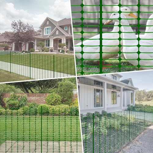 2 Rolls x 100' Feet/Roll - Plastic Garden Fence Roll, Pets Animals Barrier Fence Set, 48" Inch Steel Plant Stakes Posts and Zip Ties Included, Customizable Size Cuttable Fencing