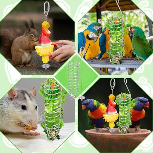 Mice Hanging Slow Feeder Vegetable Holders Stainless Steel Pets Cage Enrichment Foraging Toy for Ferret Bunny Squirrel Rat Parrot Bird (2PC)