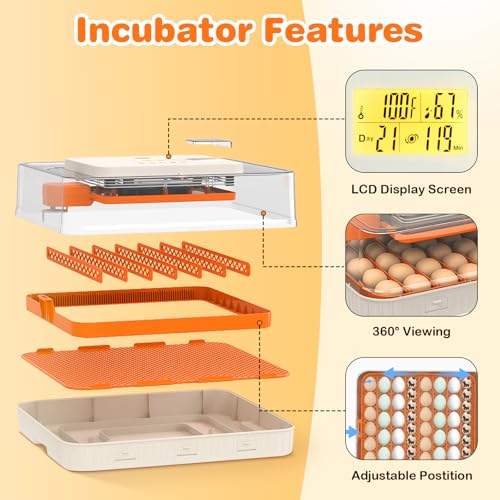56 Egg Incubator, Incubator for Hatching Eggs with External Auto Water Refill, Auto Turner, LED Candler, Temperature Control, Incubator for Hatch Chick Duck Quail Poultry Home School Lab - style: 56 Eggs