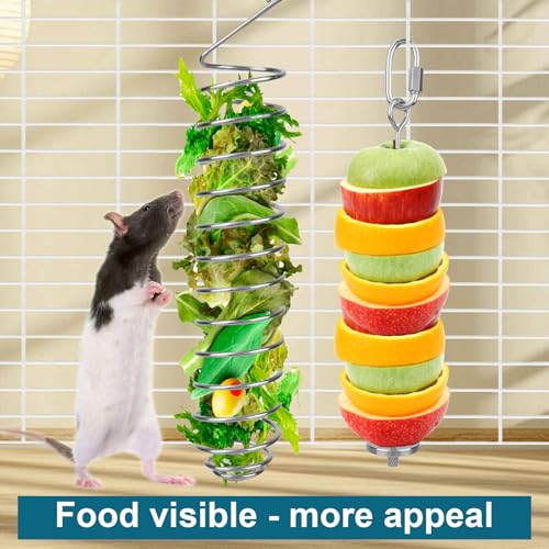 2pcs Rat Enrichment Toys, Premium Stainless Steel Bird Treat Skewer Food Holder Hanging Slow Feeder for Fruits Vegetables Ideal Cage Accessories Mouse & Bird Rodent Foraging Puzzle Toy(Silver)