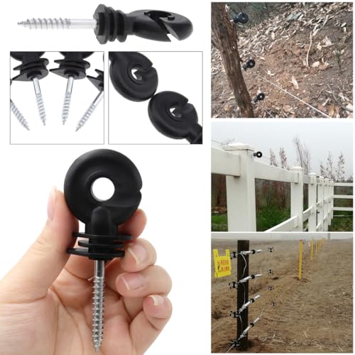 15 Pack Electric Fence Insulator Black Screw-in Nail Insulators Fence Post Insulator Ring Holder for Electric Fence Polywire Electric Fencing Aluminum Wire Poly Wires Garden Wooden Posts Stakes