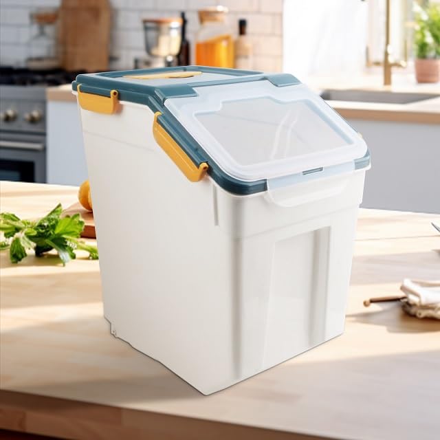 Large Flour Storage Container Bin 50lb, 2Pack Airtight Rice Storage Containers with Wheels Seal Locking Lid, BPA Free with Measuring Cup&Scoop for Flour, Rice, Grain(Blue) - color: Blue