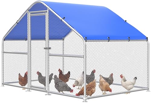 Sino Luban Large Metal Chicken Coop Run for 10 Chickens/Ducks, Chicken Runs for Yard with Waterproof Cover, Chicken Enclosure Chicken Pen Outdoor, Walk-in Poultry Cage (Upgrade wall Support Brace) - size: 6.6x6.6 FT