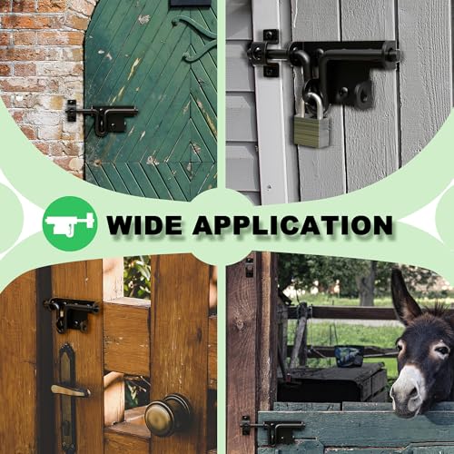 Heavy Duty Slide Bolt Gate Latch for Wooden Fence, 2 Way Barn Door Latch with Padlock Hole, Offset and Flush Mounted Gate Latch for Outdoor Gates/Yard Fence/Shed Door, Black, 1 Pack