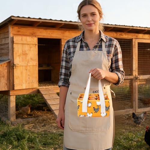 Eggs Collecting Basket, Durable Canvas Egg Basket with Plastic Board, 9-Pouch Chicken Egg Holder Bag for Gathering Fresh Eggs, Egg Gathering Basket and Multipurpose Chicken Holder Bag (Yellow) - color: Yellow