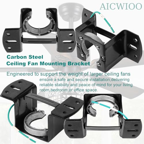 Universal Ceiling Fan Mounting Bracket Kit with Hanger Ball - 2.0mm Heavy Duty Steel Mount for 1" Downrods & 4" Boxes, Flat & Low Slope Ceilings (≤10°), NOT for Hugger Fans - size: Complete installation kit