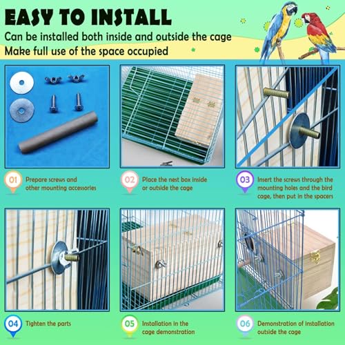kathson Parakeet Nesting Box,Wood Bird Nest House for Cage,Parrots Breeding Mating Boxes,Budgie Nesting Box for Lovebirds,Finch,Canary,Small-Sized Birds(S) - size: S-7.87 x 4.72 x 4.72in