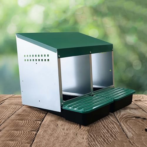 Hatching Time EggHouse Galvanized 2 Bay Nesting Box Wall Mount with Dual Roll Away Egg Trays, Heavy Duty Chicken Coop Hen Laying System for Backyard Poultry, Holds Up to 20 Hens - style: 2 Section