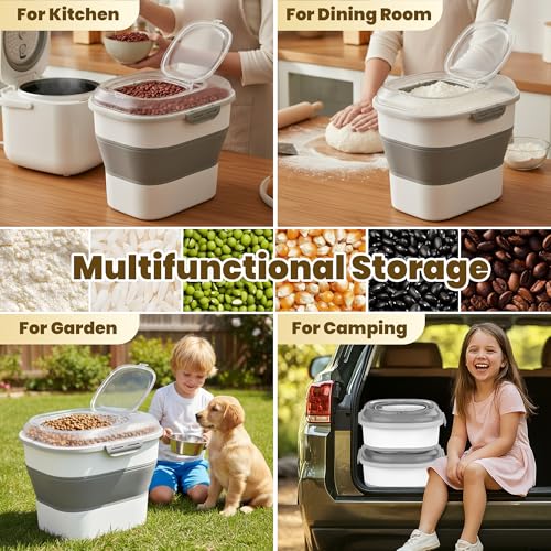 20-50Lbs Rice Container,Collapsible Food Storage Containers with Clear Airtight Lid,Wheels,Date Track,Rice Storage Container with 2PCS Containers and Scoop for Flour Sugar Cereal Grain Dog Cat - color: Clear/20-50lbs
