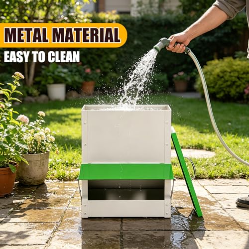 25LBS Automatic Chicken Feeder No Waste, Outdoor Automatic Duck Feeders and Wall Mount Chicken Feeders, Poultry Feeder Suitable for Chickens Ducks Turkeys