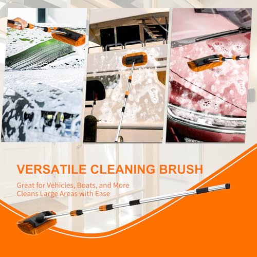 SISUPASSIE 12FT Car Wash Brush with Long Handle, 12-Inch Soft Bristle Car Cleaning Brush for Cleaning RV, Truck, Boat, Solar Panels, Orange - color: Orange