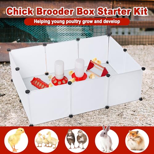 POMINEL Chick Brooder Box Starter Kit, Plastic Baby Chicken Feeder and Waterer Set with Chick Perch - color: WHITE