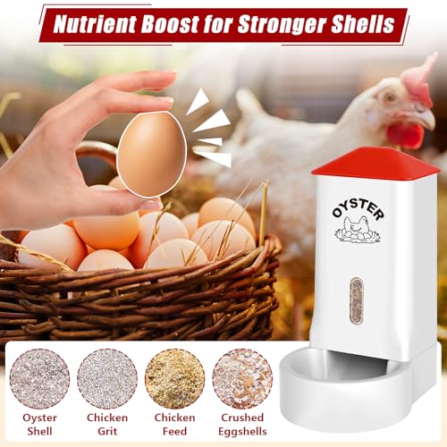 2Pack Oyster Shell and Grit Feeder Combo, PVC Chicken Feeder with Viewing Window/Lid, Hanging Gravity Chicken Grit Feeder, Coop Accessories for Healthier Hens and Eggs
