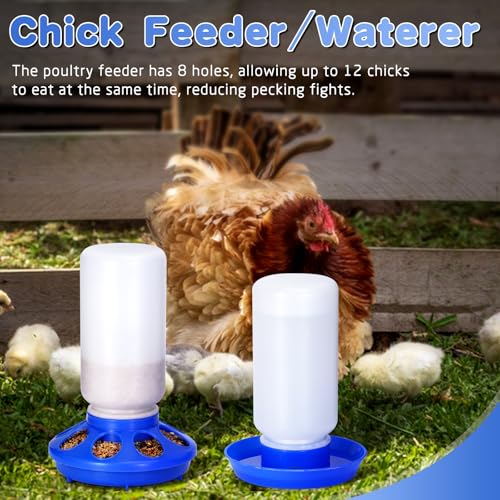 Chick Feeder and Waterer Kit, 2-in-1 Chick Starter Set, 0.3Gal Chicken Feeder and Waterer Set, Baby Chick Starter Kit for Poultry (Blue, 1L) - color: Blue