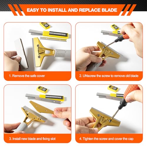 Gomake 4" Wide Razor Blade Scraper Tool with Adjustable 16''-58"(1.3ft -4.8ft) Long Handle, 20PCS Extra Metal Blades, Cleaning Glass Wall Scraper, Painting stripping tools, Tile, Floors, Walls
