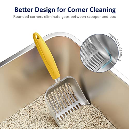 WePet Cat Litter Scoop, Aluminum Alloy Sifter, Kitty Metal Scooper, Deep Shovel, Long Handle, Poop Sifting, Kitten Pooper Lifter, Durable, Heavy Duty, for Litter Box - color: FLAT Aluminum \ #04 Yellow Handle, size: Small