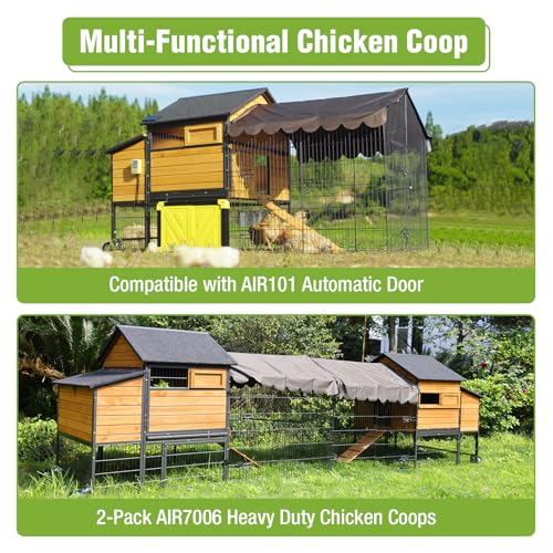 GUTINNEEN Large Chicken Coop with Metal Frame, Mobile Hen House with Wheels, Portable Poultry Cage with Run, Nesting Box, Waterproof Cover for 4-6 Chickens, Ducks - size: 85.6"L x 40.6"W x 48.2"H