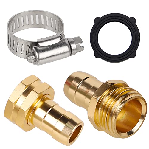 Biswing Garden Hose Repair Connector with Clamps, 5/8" Barb x 3/4" GHT Thread Aluminum Water Hose Pipe Repair Kit, Female and Male Hose Connectors with Stainless Steel Clamp, 2 Pack