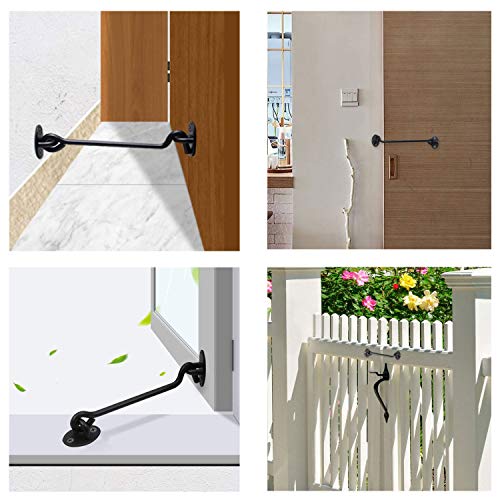 2 Pack 8" Stainless Steel Barn Door Hook and Eye Latch Lock for Cabin Garage Shed Gate Catch Silent Holder(8 Inch,Black) - size: 8 Inch-Black