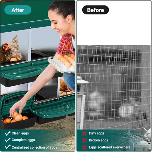 8 - Compartment Roll Away Chicken Nesting Box, Wall - Mount Laying Egg Box with Easy Egg Collection & Cleanable Pull - Out Trays, Hen Roosting Boxes for Efficient Egg Laying(Green)