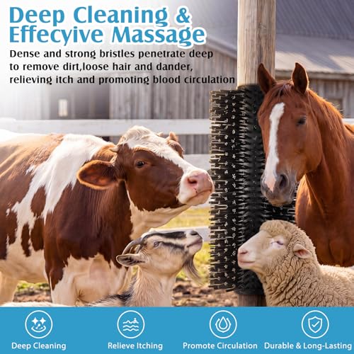 3 Pack Livestock Scratching Brush Itch Relief Horse Scratching Post Self-grooming Goat Scratcher with Durable Screws for Horse Pony Goat Sheep Pig Donkey (Black) - color: Black