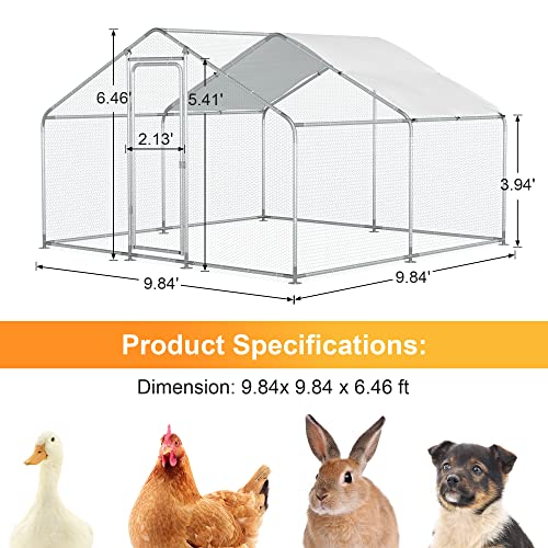 Morngardo Chicken Coop, 10×10 FT Large Metal Run for 20 Chickens, Walk in Yard Poultry Cage Hen House with Waterproof Cover (96.8 Square Feet) - size: 118.1"L x 118.1"W x 77.6"H