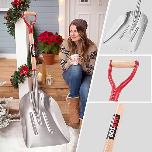 Aluminum Snow Shovel Driveway Snow Removal Tools Wide Grain Shovels | Light weight Aluminium Shovel Head, Large Capacity,Sturdy Wooden Handle,Snow Removal Tools,For Grain Transporting - style: Garden