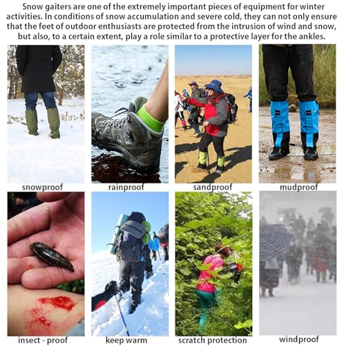 Winter Snow Gaiters for Hiking - Waterproof Ankle Covers for Snow Trekking, Skiing - Universal Fit Men Women - color: Sky Blue & Black