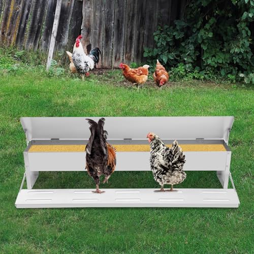 22lbs Automatic Chicken Feeder Large Capacity Poultry Feeders Treadle Galvanized Chicken Feeder with Weatherproof Lid for Chickens, Ducks, Geese
