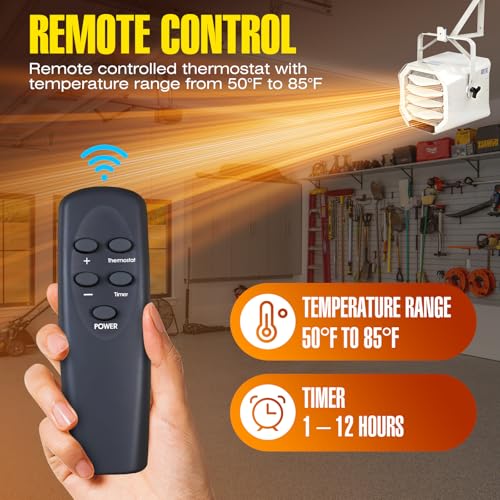 DR. INFRARED HEATER DR-910F 10,000-Watt 240V Heavy-Duty Hardwired Shop Garage Heater Wall/Ceiling Mounted with Remote Controlled Thermostat - size: 22 Inches