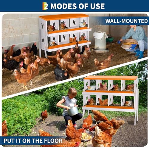 8 Compartment Chicken Nesting Box, Galvanized Steel Metal Laying Box with Removable Tray Roll-Out Egg Collection, Wall Mount Hen Roosting Box, Easy Egg Collection - color: Orange, size: 8 holes with legs