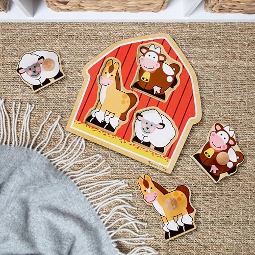 Melissa & Doug Barnyard Animals Jumbo Knob Puzzle, Wooden Peg Puzzle for Toddlers, Educational Toy for Shape Recognition and Fine Motor Skills, Ages 1+ - style: Barnyard Animals