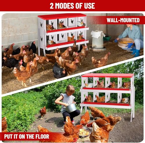 TrailBlaze 8 Compartment Chicken Nesting Box with Metal Legs, Chicken Egg Laying Boxes with Rollout Egg Collection, Large Vented Holes Chicken Coop for Chickens, Hens (Red) - color: Red, size: 8 Holes with Legs