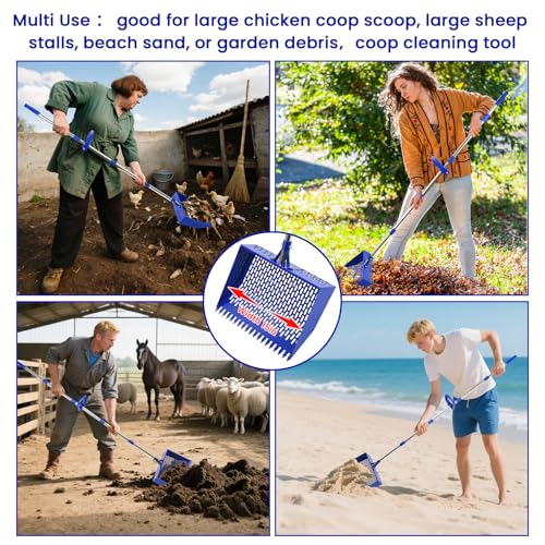15 in Wide Chicken Poop Scooper and rake,Heavy Poop Scoop Shovel for Cleaning Coops, Adjustable Long Handle, Suit for Cleaning Chicken coops, racecourses, and Sheep pens