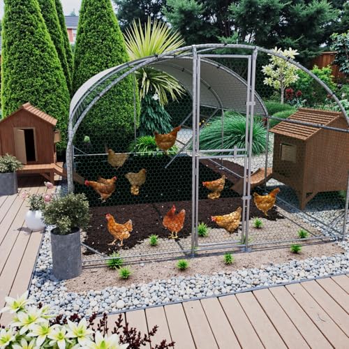 Large Metal Chicken Coop, 10x20x6.5ft Walk in Chicken Runs for Yard with Covers, Outdoor Chicken Pen with Roosting Perch and Split Door, Dome Roof Poultry Cage for Chicken, Duck